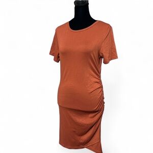 SHEIN Rust Pull Up Ruffle Left Side Short Sleeve Midi Dress M NWOT